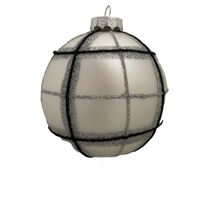 Christmas bauble black & matt silver 8 cm in dia