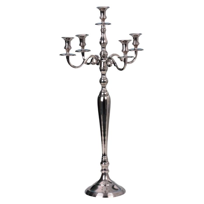 5-armet sølvfarvet gulvlysestage