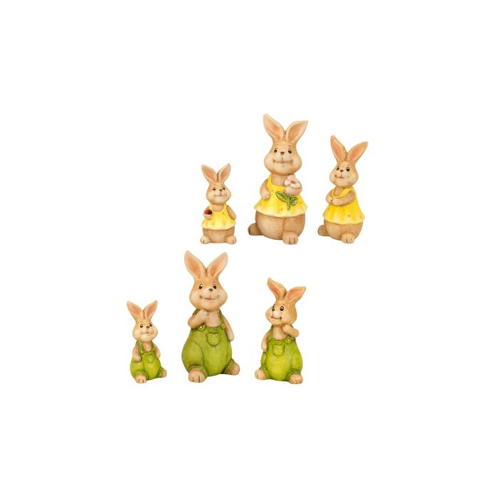 Påskehare i gul kjole eller med grønne bukser