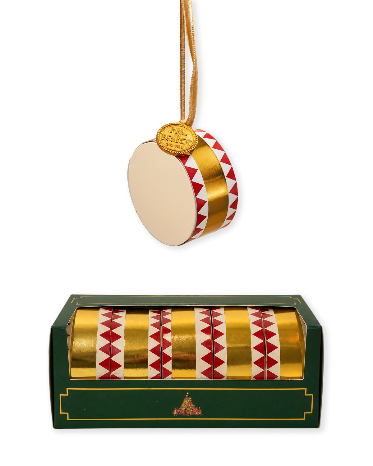 Pack of 5 paper drums with gold-colored ribbon from Juel & Brandt