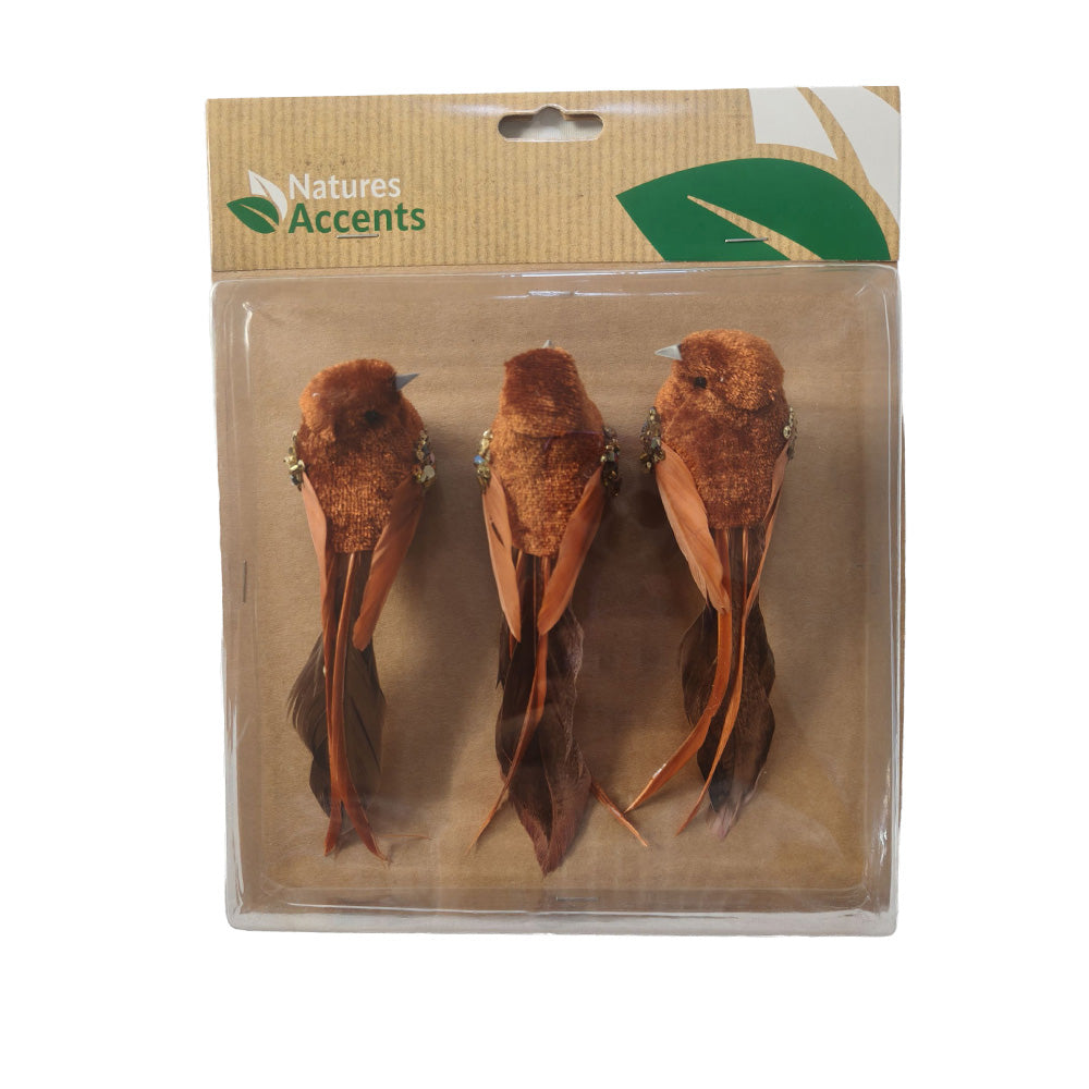 Chippie clip-on birds, brown, pack of 3 for decoration