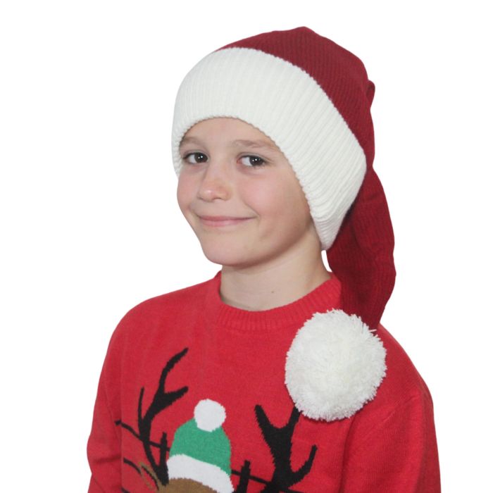 Nissehue i rød og hvid strik