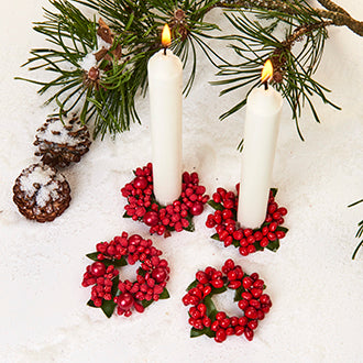 Set of 2 candle rings with red berries for 30 mm candles from Pobra