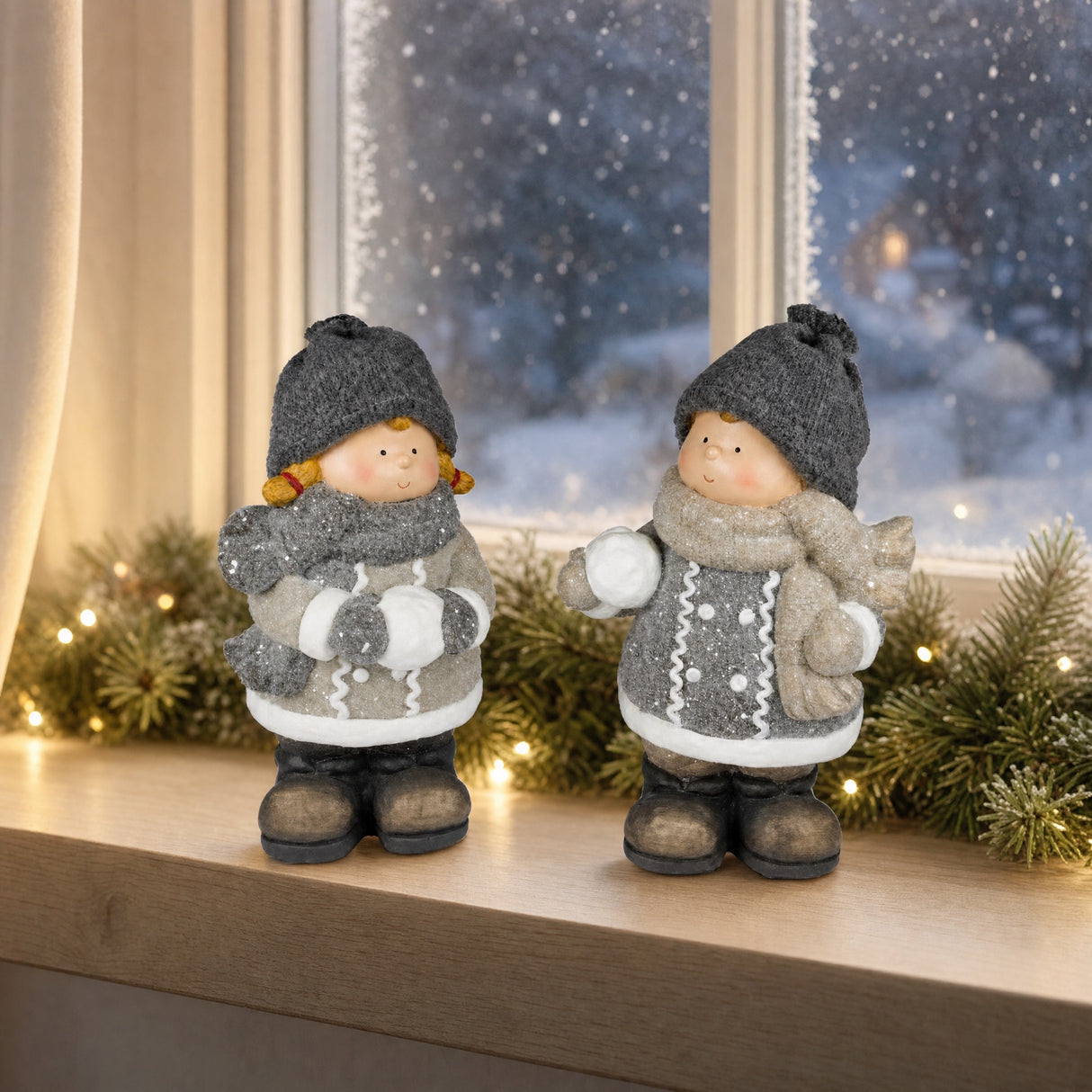 Winter children with snowballs