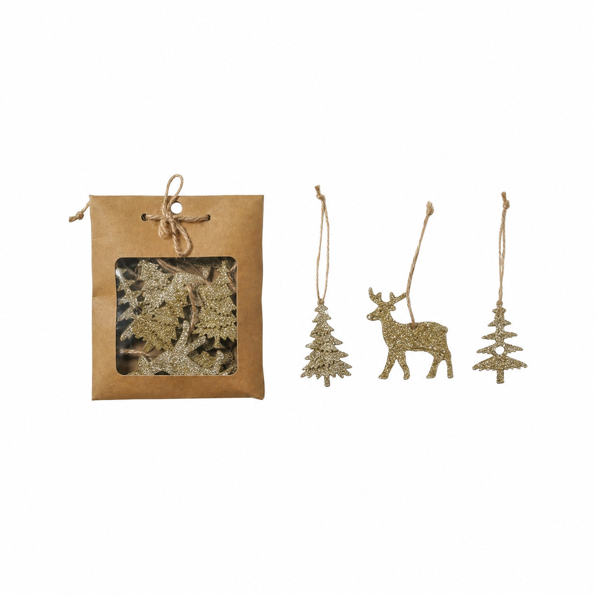 Wooden ornament with glitter and string