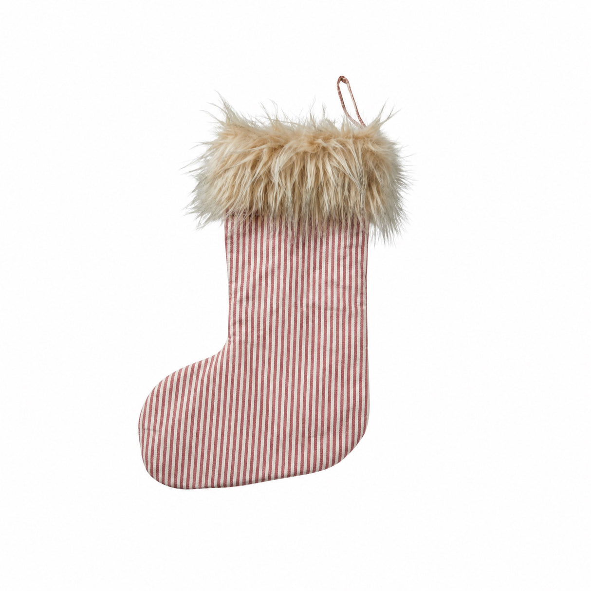 Striped Christmas stocking with faux fur trim