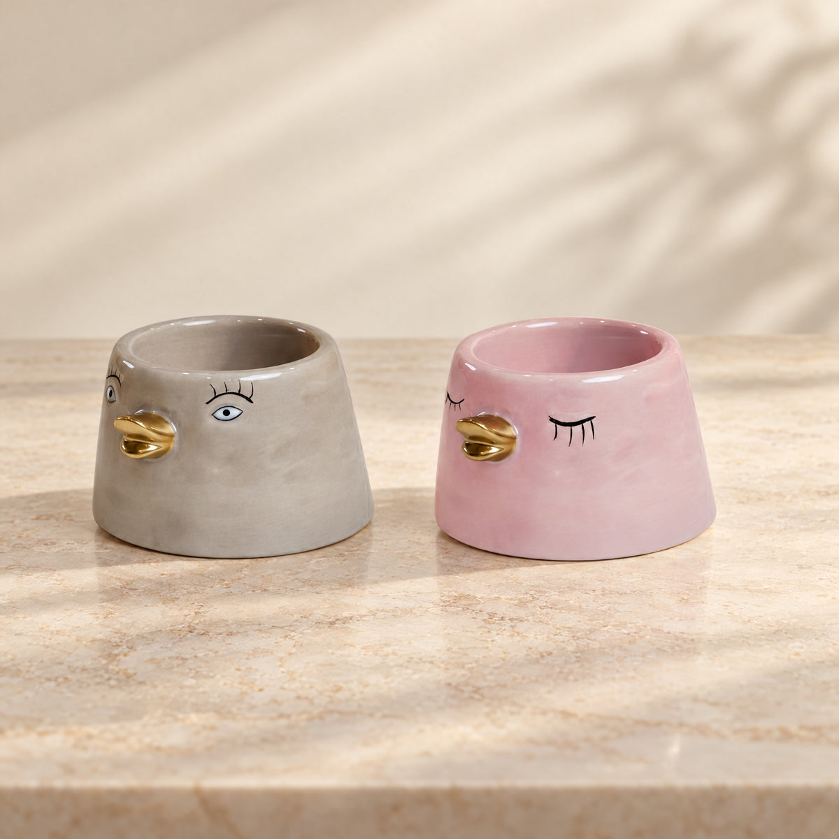 Tealight holder duck grey & pink