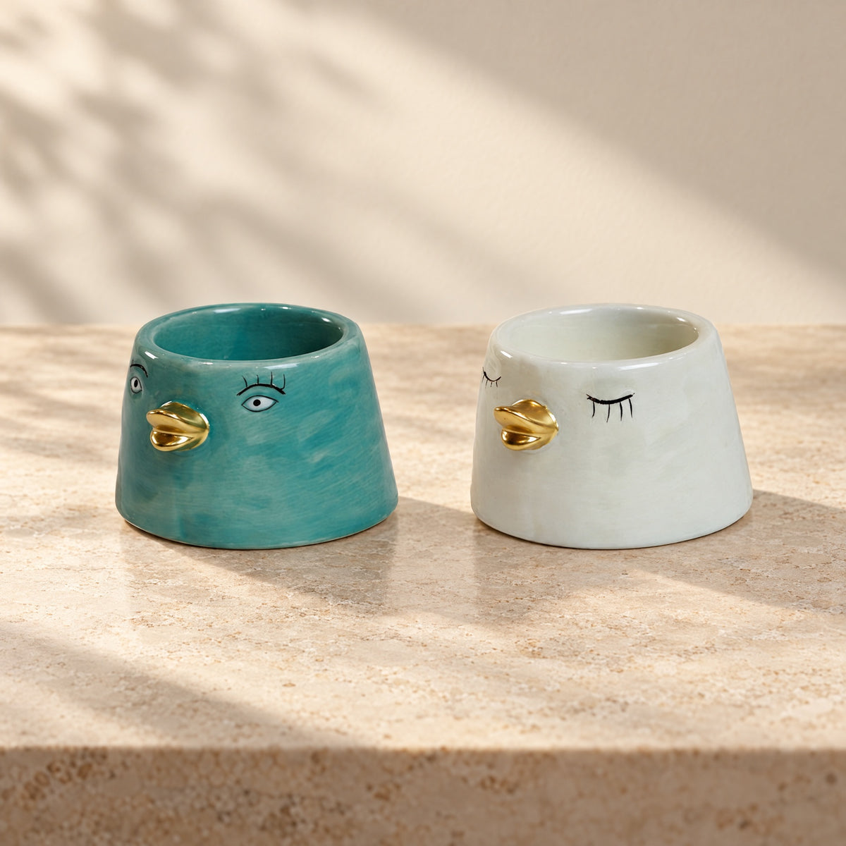 Tealight holder duck aqua colored
