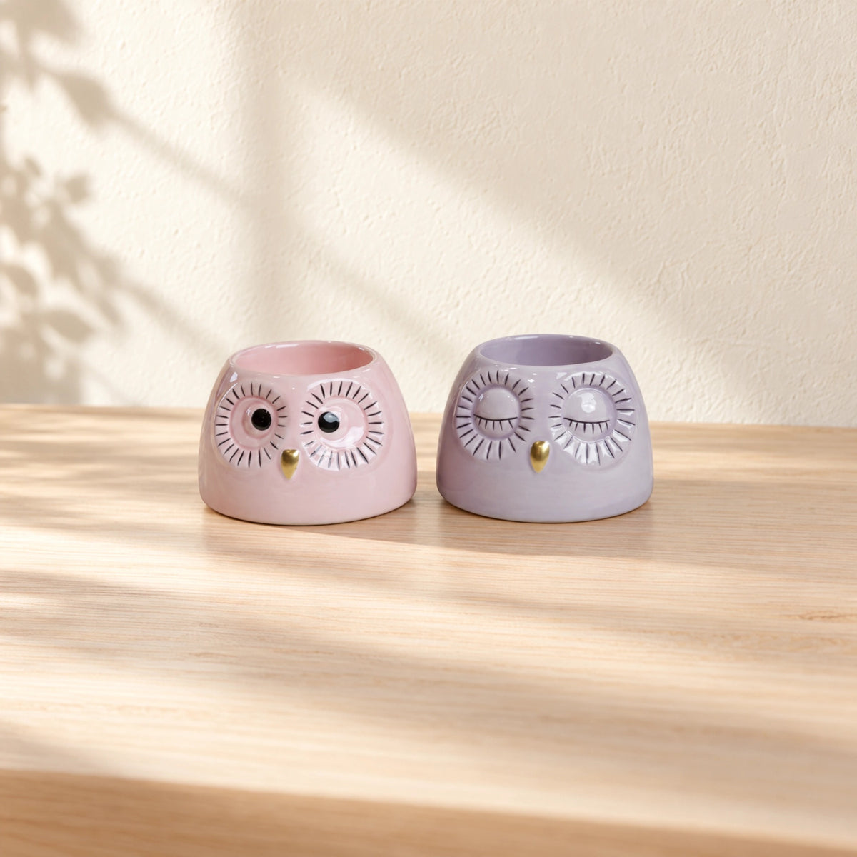 Tealight holder owl pink & purple