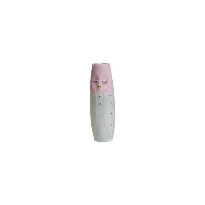 Vase Owl 17 cm high light aqua & pink