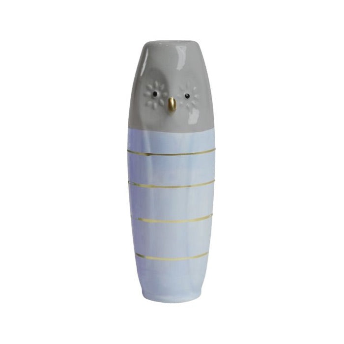 Vase Owl 17 cm high grey & light blue
