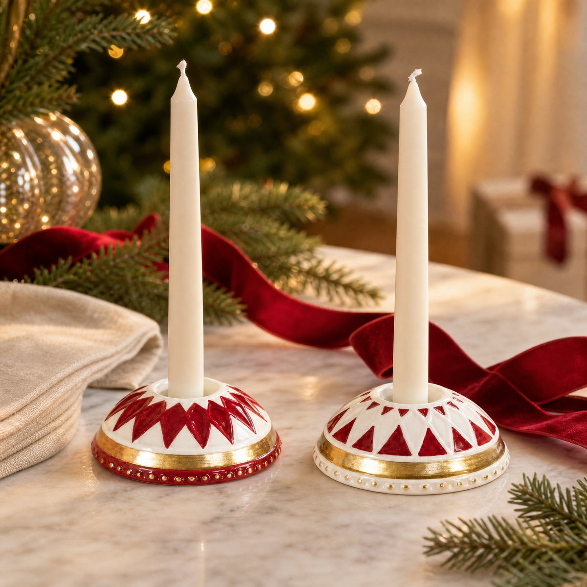 Candlestick with harlequin red white gold