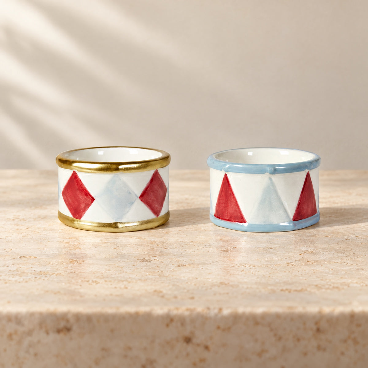 Drum for tealights red white light blue