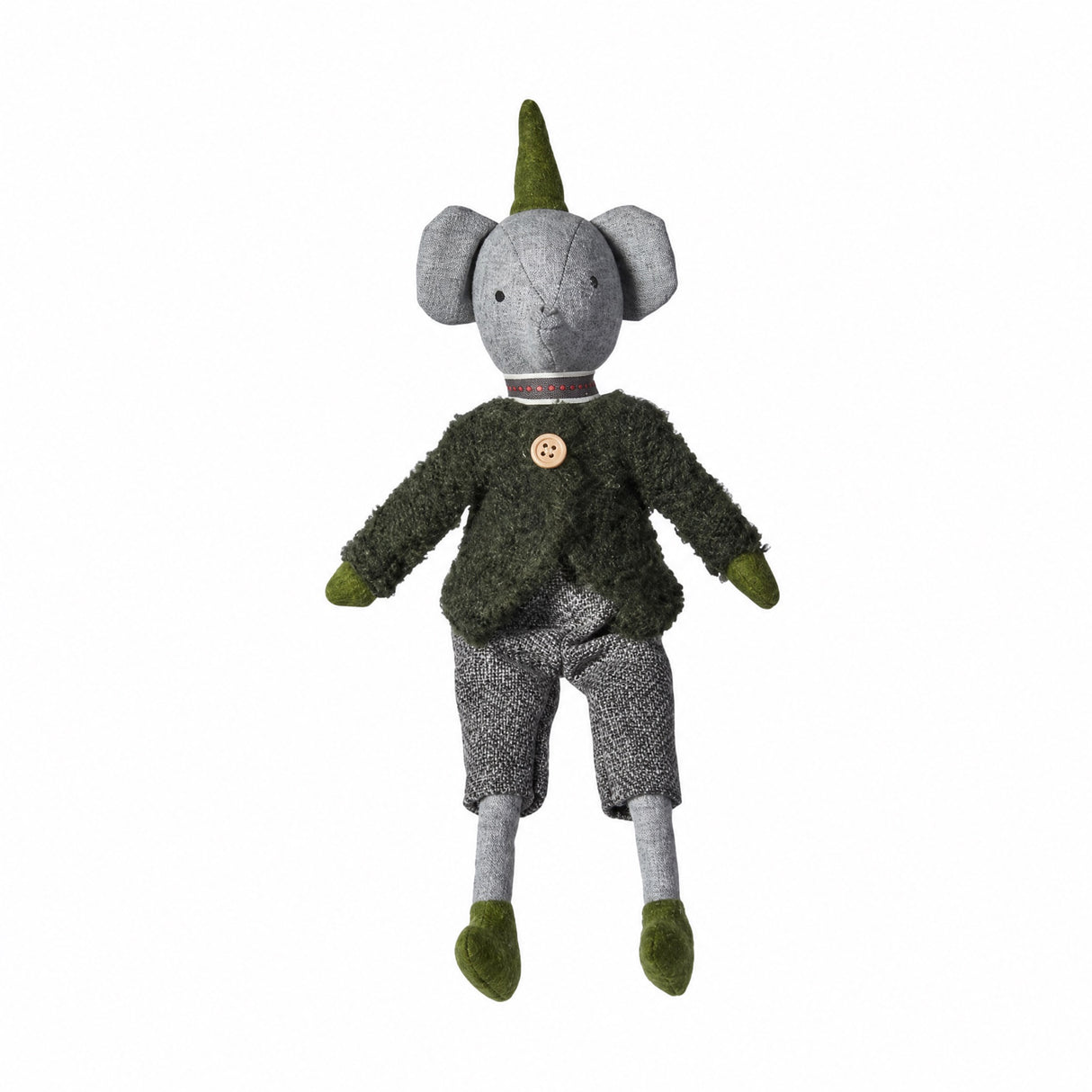 Elephant with gray-green clothes