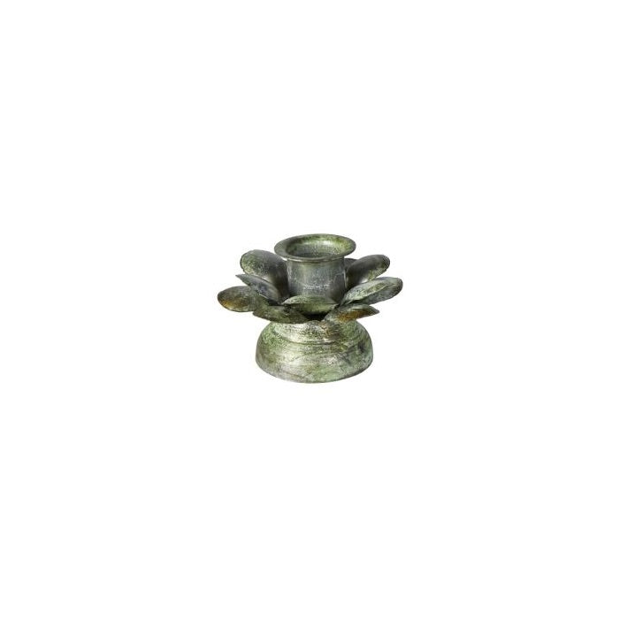 Small candlestick with leaves 5 cm high antique green