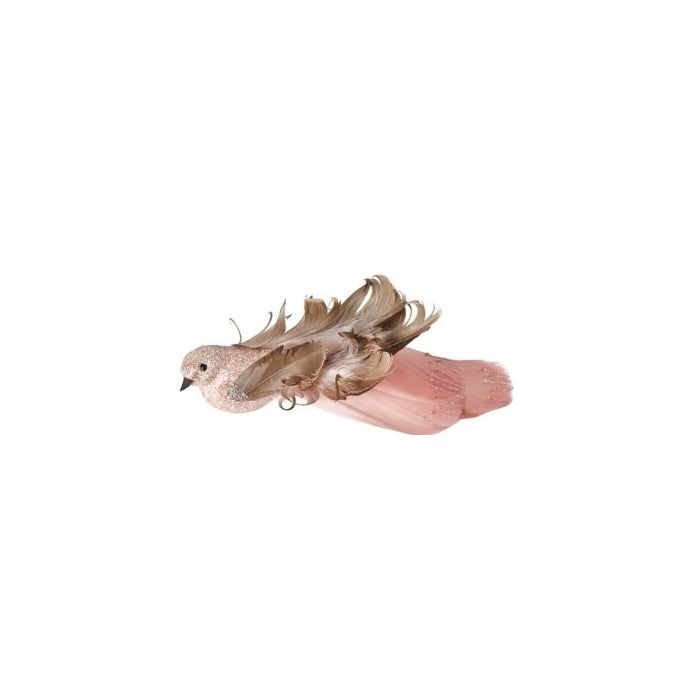 Bird with clip pink/white tail feathers