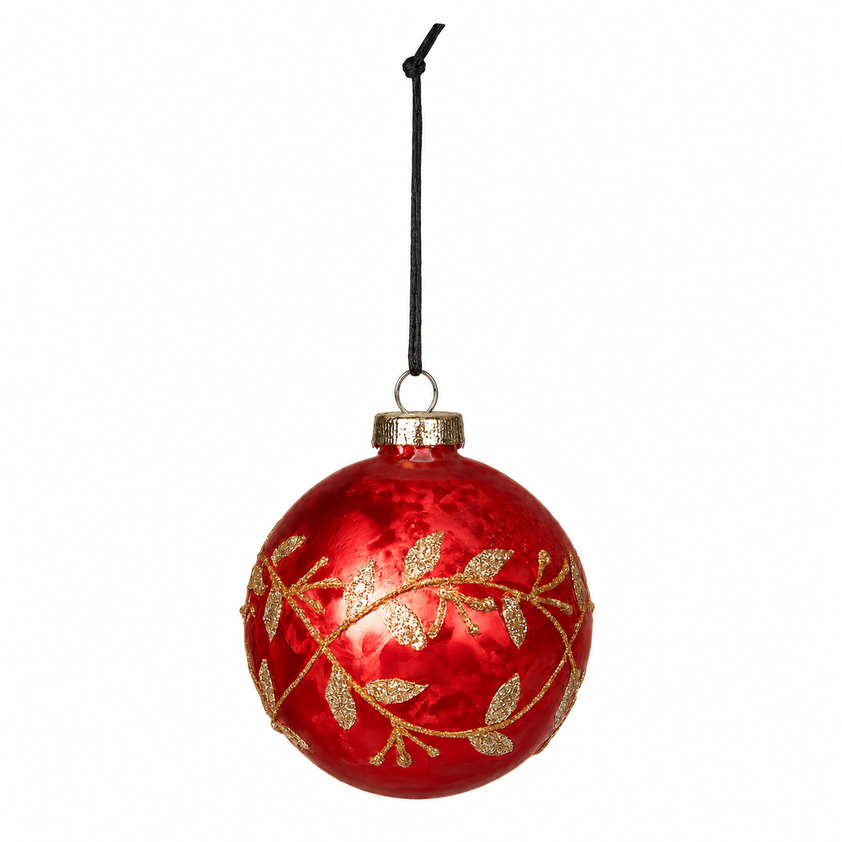 Matte red glass Christmas bauble with leaf garland from Speedtsberg