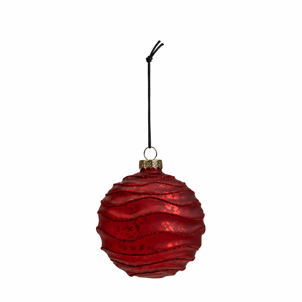 Glass Christmas ornament with wide matte red horizontal ridges from Speedtsberg