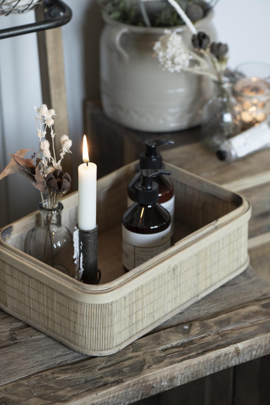 ALTUM hand lotion and matching care products from Ib Laursen arranged on a light tray in the bathroom