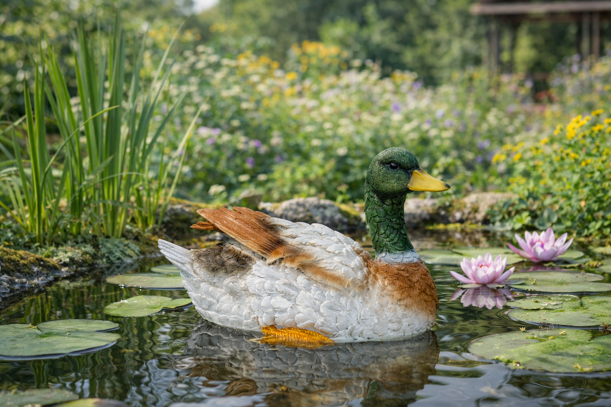 And til dekoration ligger i havebassin