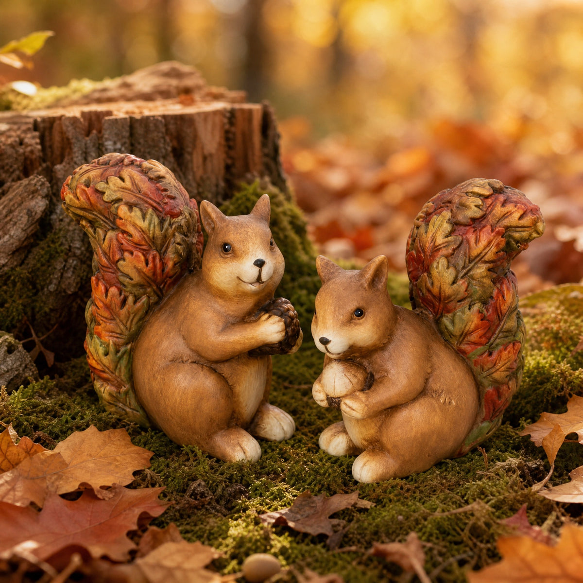 Squirrel with autumn leaf tail