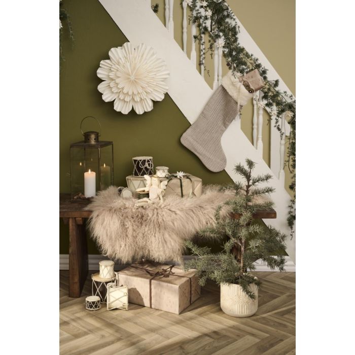 Julesok brun/hvidstribet med kunstig pelskant