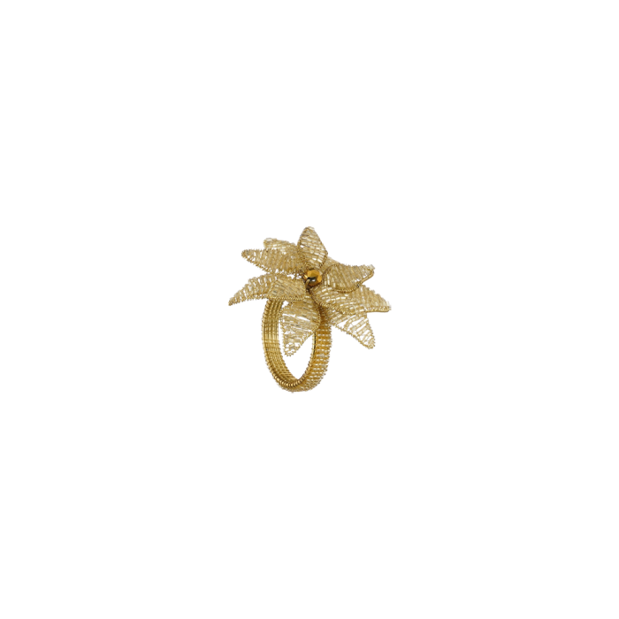 Guldfarvet servietring med perleblomst