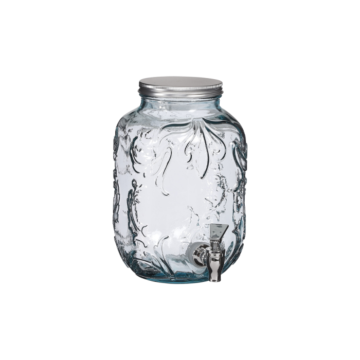 Glasbeholder med skruelåg og tappehane