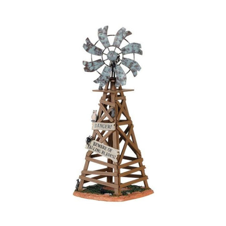 Lemax Spooky Windmill figur med advarselsskilt