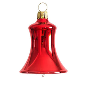 Mundblæste Juleklokker i julens røde farve med blank overflade i glas fra Glasbläserei Thüringer Weihnacht. 