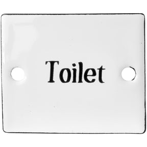Hvidt skilt i emalje med teksten Toilet fra Ib Laursen