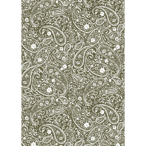 Green wrapping paper from Ib Laursen with detailed white paisley pattern, made from 100% recycled paper