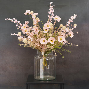 Skibsflaske / vase i klart glas med kunstige blomster i fra Mica Decorations