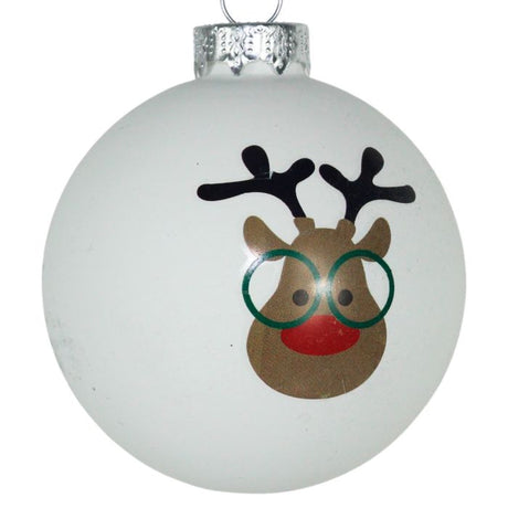 Julekugle hvid med Rudolf