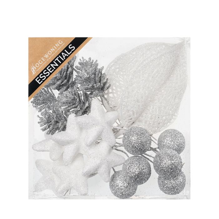 Dekorationsmix sølv og hvid