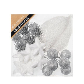 Dekorationsmix sølv og hvid