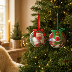 Plastic Christmas baubles with light-up noses