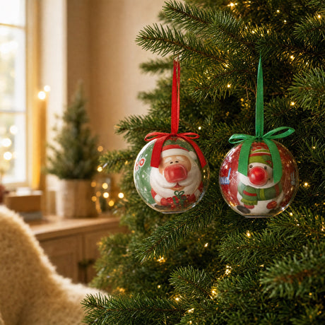 Plastic Christmas baubles with light-up noses
