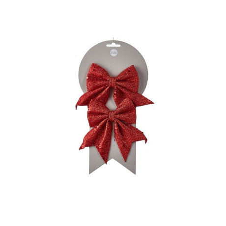 Røde glimmersløjfer 2-pak