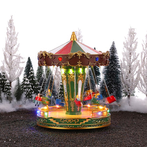 A carousel of people on swings in vibrant colors, full of light, joy, and movement — from LuVille.