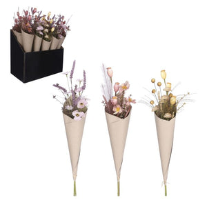 Blomsterbuket i tørret look - lyserød 60 cm