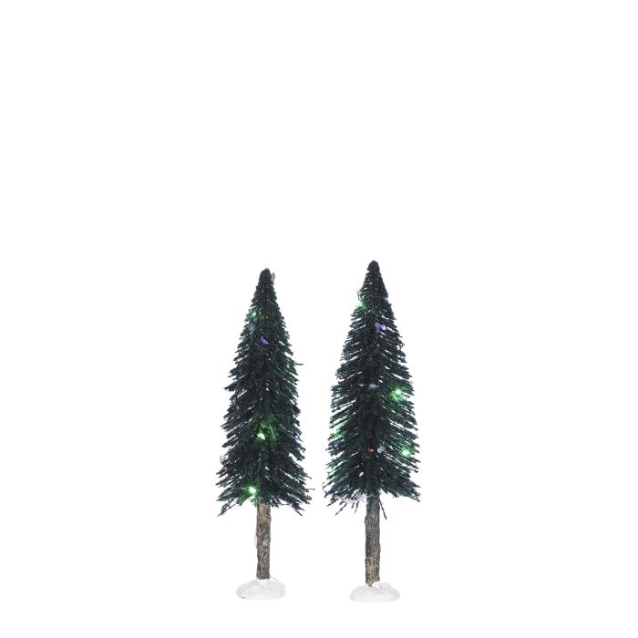 Nåletræer med lys i forskellige farver 2-pak