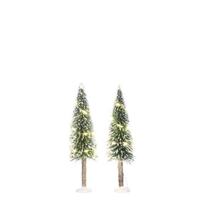 Sneklædte nåletræer med varmt hvidt lys 2-pak