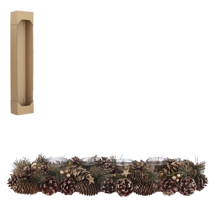 Adventsstage med grankogler og stjerner i guld