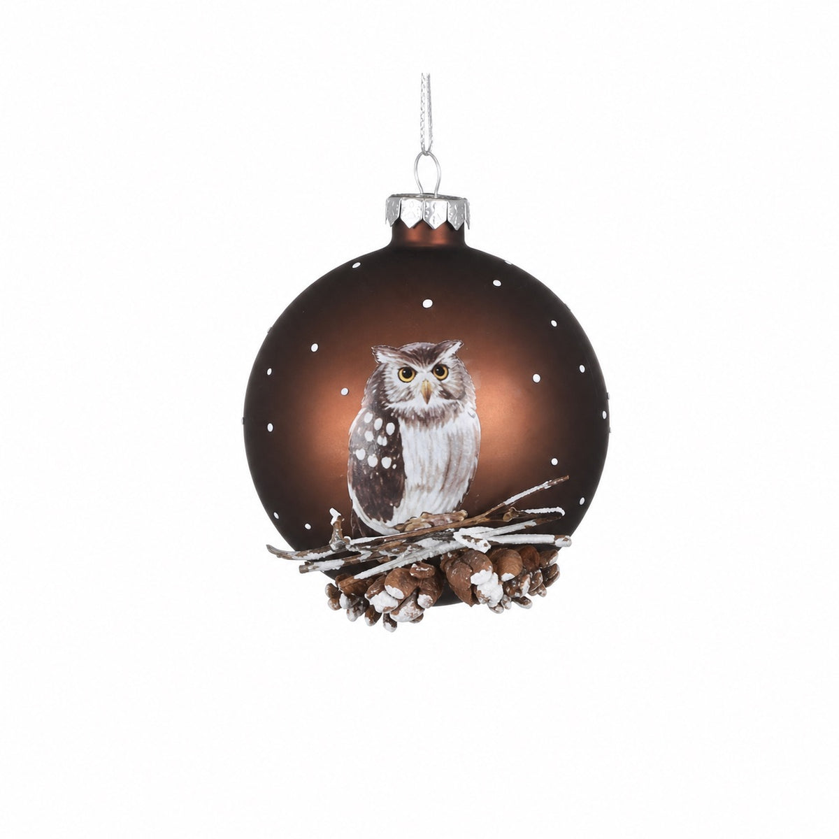 Christmas balls with owl and cones