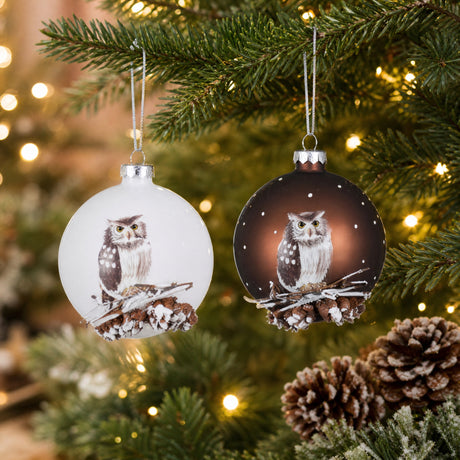 Christmas balls with owl and cones