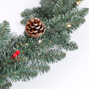 Pinecone and red berries on Creston fir garland with lights, 10 m long