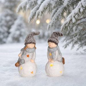 Winter children on lighted snowball