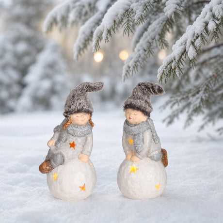 Winter children on lighted snowball
