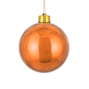 Large orange Christmas bauble from Mica Decorations in glossy recycled plastic with gold-colored hanger, 20 cm diameter